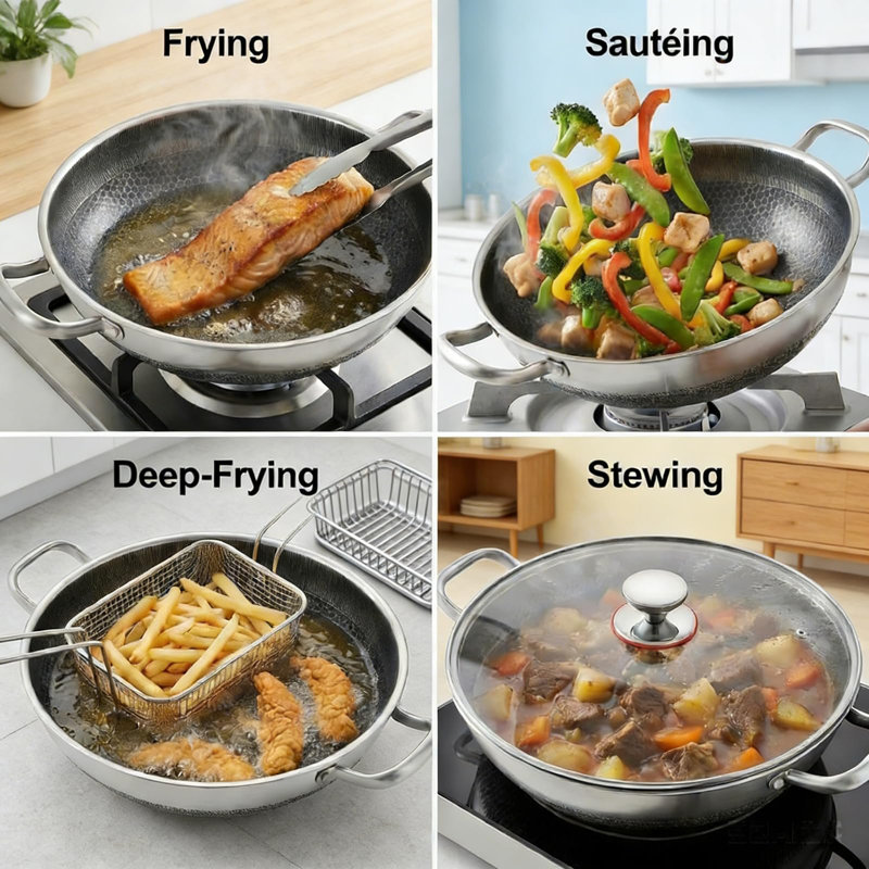 Wok Pan Stainless Steel Sauteuse Pan