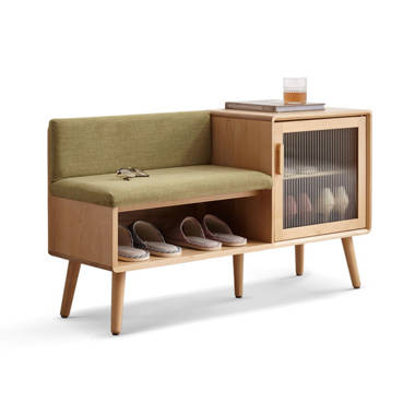 Walnut Upholstered Shoe Storage Cabinet with Door&Shelf Entryway