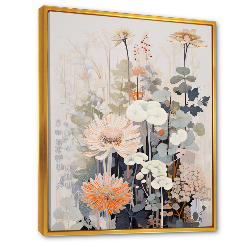 Floral kaléidoscope harmonie sur toile, H 32 po x l 16 po x P 1 po, Cadre flottant doré