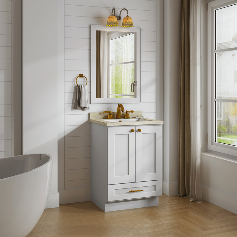 Armoire de salle de bain en bois massif prêt à assembler avec comptoir Shaker - comptoir non inclus, Blanc