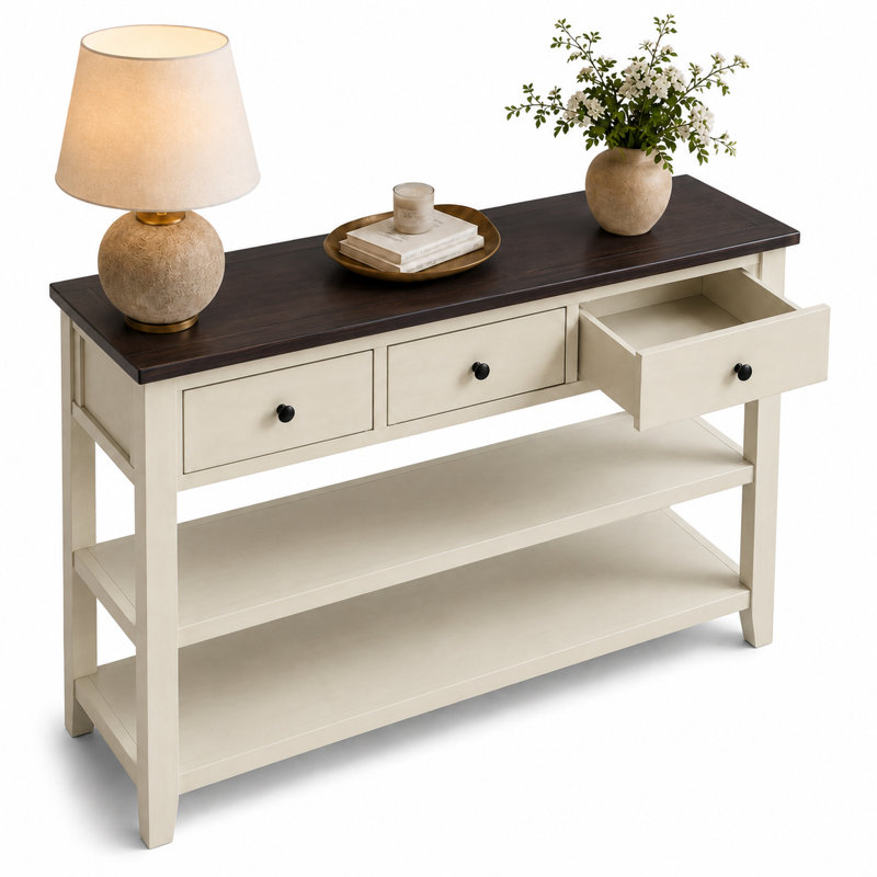 Console Cabras, H 30 po x l 50 po x P 16 po, Bois espresso, Beige