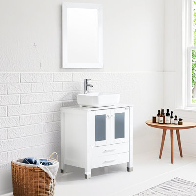 Ekkehardt 24.8 " W Freestanding Standard Free Standing 1 Single Vanity Bathroom Vanity With Engineered Stone Top with Mirror