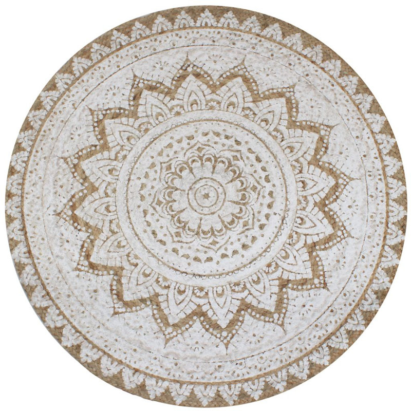 Lavoir Hand Knotted Natural/White Rug, Round 90cm