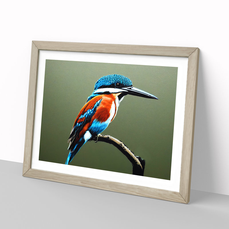 Irresistible Kingfisher Bird - Single Picture Frame Print, 25cm H x 34cm W x 2cm D, Oak