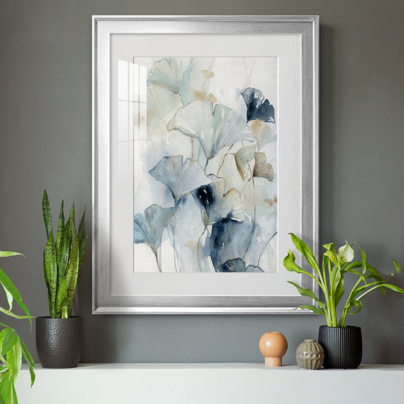 " Indigo Ginkgo I " Painting Print, Silver, 30.5" H x 22.5" W x 1" D