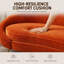 Canapé deux places incurvé en velours orange de 168 cm avec coussin en mousse et pieds en acier évasés
