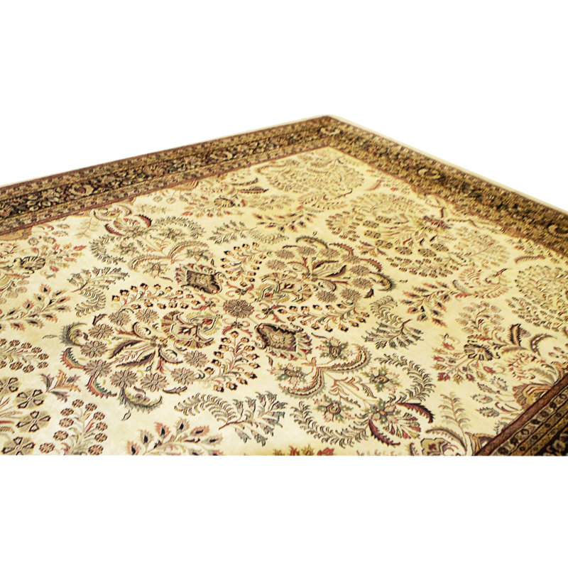 Hand Knotted Wool Area Rug in Beige And Black
