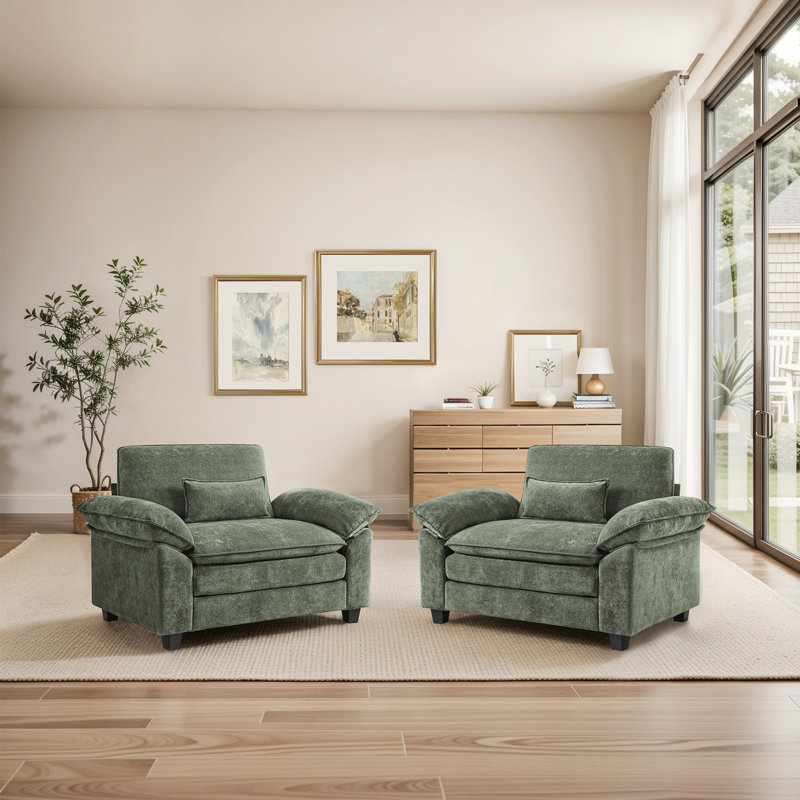 Upholstered Extra Wide Accent Chair   (Set of 2), Grayish Green