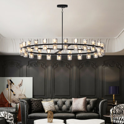 Éclairage décoratif de 48 pouces de luxe, noir et cristal pour la maison, éclairage à DEL avec G4, plafonnier, blanc chaud 2700k, écoénergétique, distribution uniforme, cristal facile à assembler, décoration