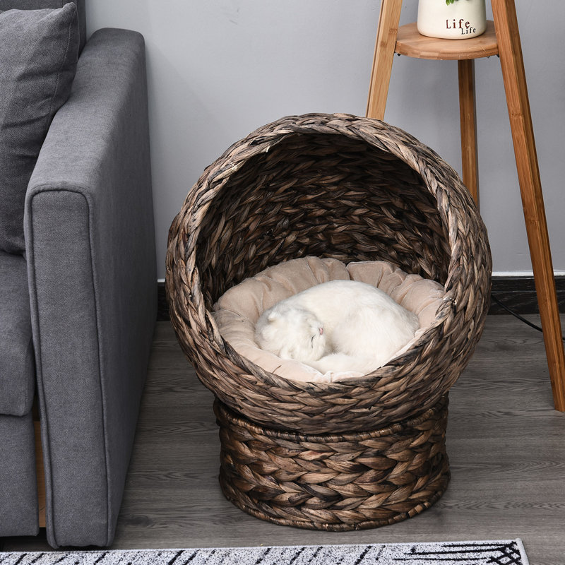 Lit pour chat surélevé fait à la main, coussin confortable, fauteuil à œufs, H 23,5 po, lit gris avec panier de chaise, pour l'intérieur