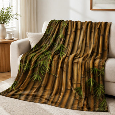Cozy Flannel Fleece Throw Blanket - Realistic Bamboo Forest Botanical Pattern, Natural Green Shades,  Soft, Lightweight, Breathable, All‑Season, Skin‑Friendly, Machine Washable, Decorative, for Sofa, Couch, Living Room and Bedroom