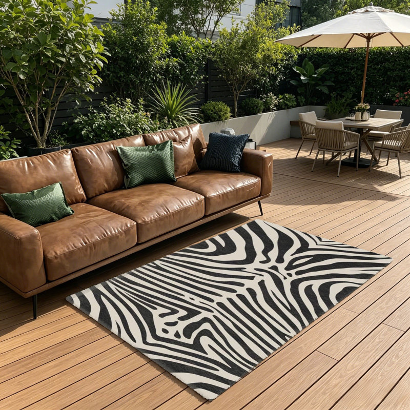 Black Beige Zebra Print 5 x 7 Ft Area Rug, For Bedroom, Nursery