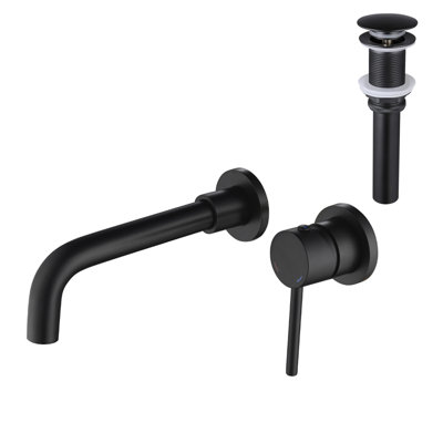 Wall Mounted Single Handle Bathroom Sink Faucet With Pop-Up Drain (No Overflow)