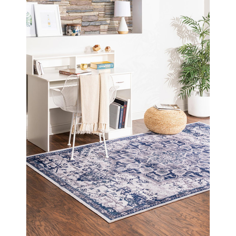 Matsumura Oriental Gray/Blue Area Rug, Rectangle 7'10" x 11'