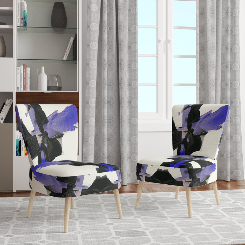 Chaise d'appoint rembourrée Geometric IV, Bleu / blanc / noir