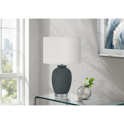 Lampe de table contemporaine avec base en céramique bleue et abat-jour en tissu ivoire (ampoule non incluse)