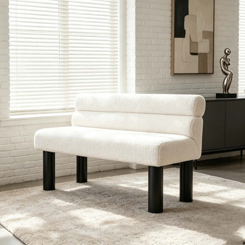 Boucle Upholstered Dining Benc, Beige Black, Brown