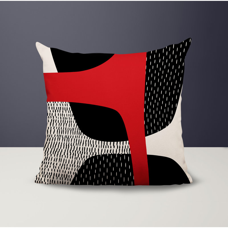 Coussin carré intérieur / extérieur pia, H 17 po x l 17 po, Rouge / noir / blanc cassé