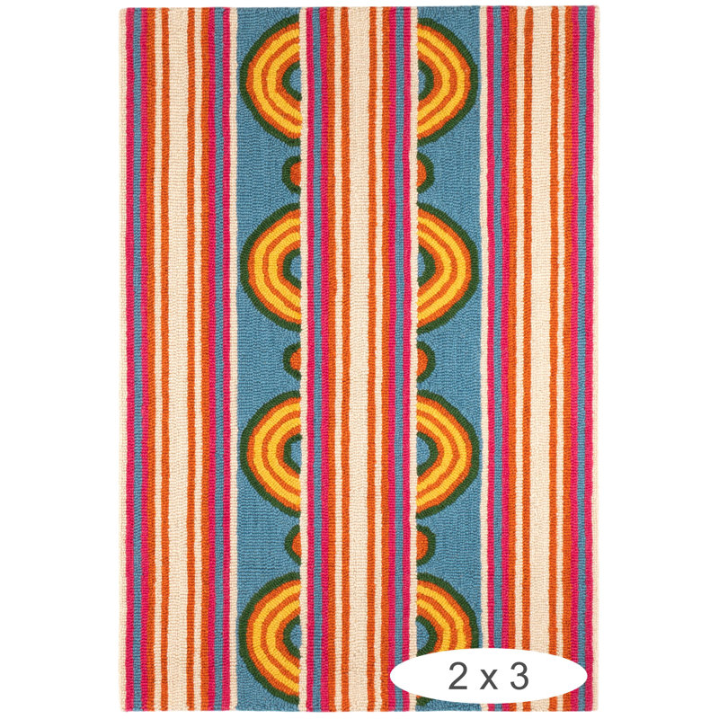 Button Multi Hand Micro Hooked Wool Rug, Rectangle 2' x 3'