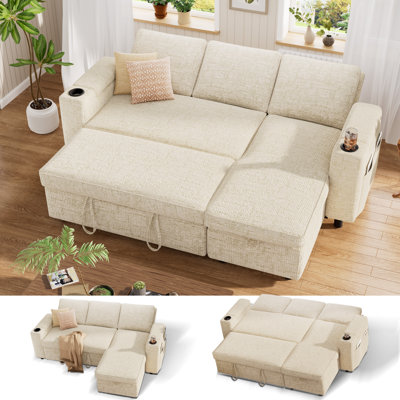 82" L Shaped Sectional Sofa Couch, Pull Out Couch Sleeper Sofa Bed For Living Room, Modular Chenille Deep Seat Sofa, Reversible Chaise, Storage, Side Pockets