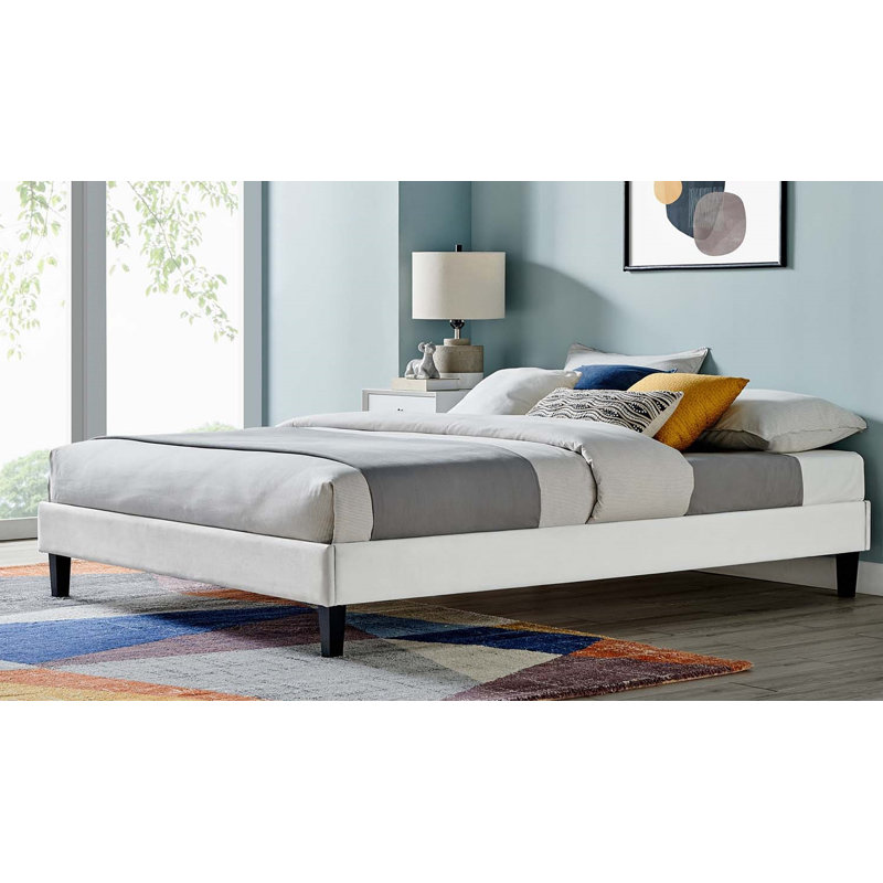Reign Performance Velvet Platform Bed Frame, Light Grey Velvet, Queen