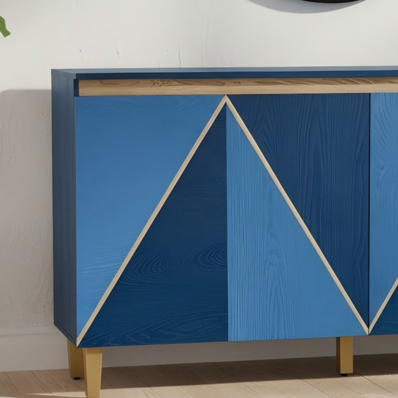 Buffet rétro de 60 pouces avec espace de rangement, bleu marine clair / foncé optionnel, 4 armoires à effet 3D à 3 portes + tablettes réglables, convient à la cuisine, au salon et plus encore