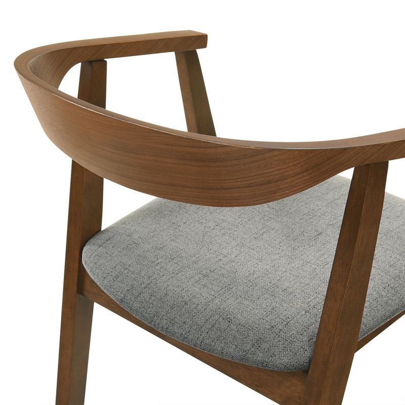 Chaises de salle à manger à dossier ouvert avec accoudoirs en bois d'hévéa et tissu Jeyhan, 6, Gris, Brun