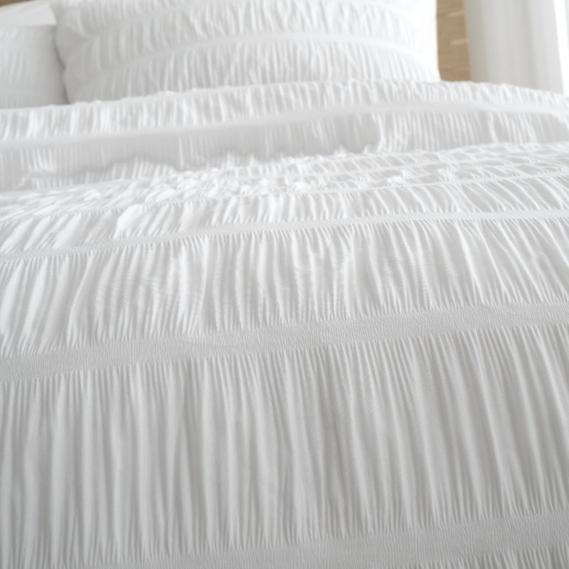 Seersucker Duvet Cover Set with Pillowcases, White, King Duvet Cover + 2 Standard Pillowcases