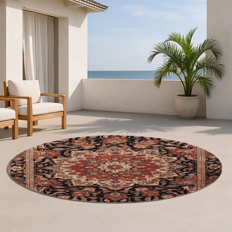 Tapis d'intérieur et d'extérieur brun Persian, Rond 5 pi