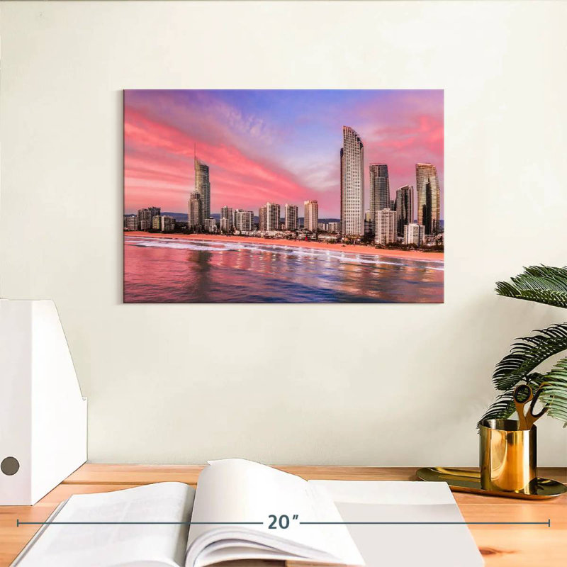 Skyline de paradis des surfeurs roses, H 8 po x l 12 po