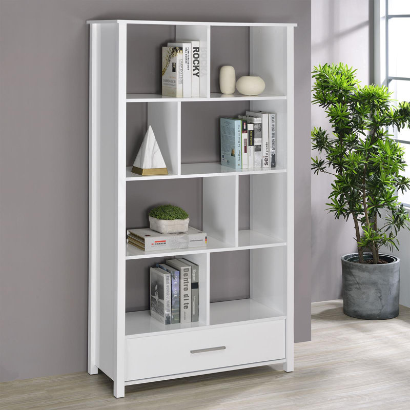 Bibliothèque géométrique H 68 "x l 35,5" Leelin, Blanc très luisant
