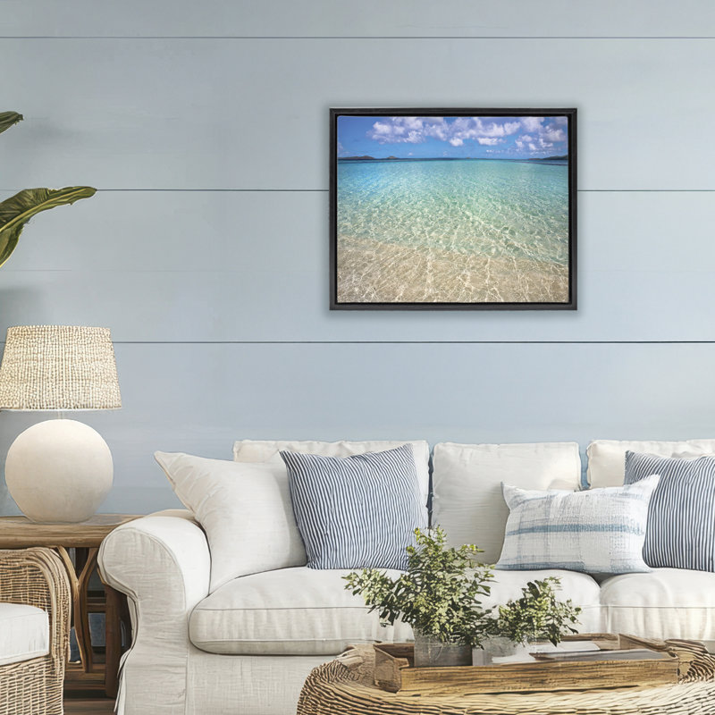 Cadre flottant transparent des eaux de la plage des Caraïbes, design par Seven Trees Design, Cadre flottant noir de jais