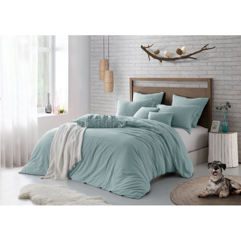 Ensemble de housse de couette en microfibre lavée et plissée très douce, Housse de couette double / grand + 2 taies d'oreil