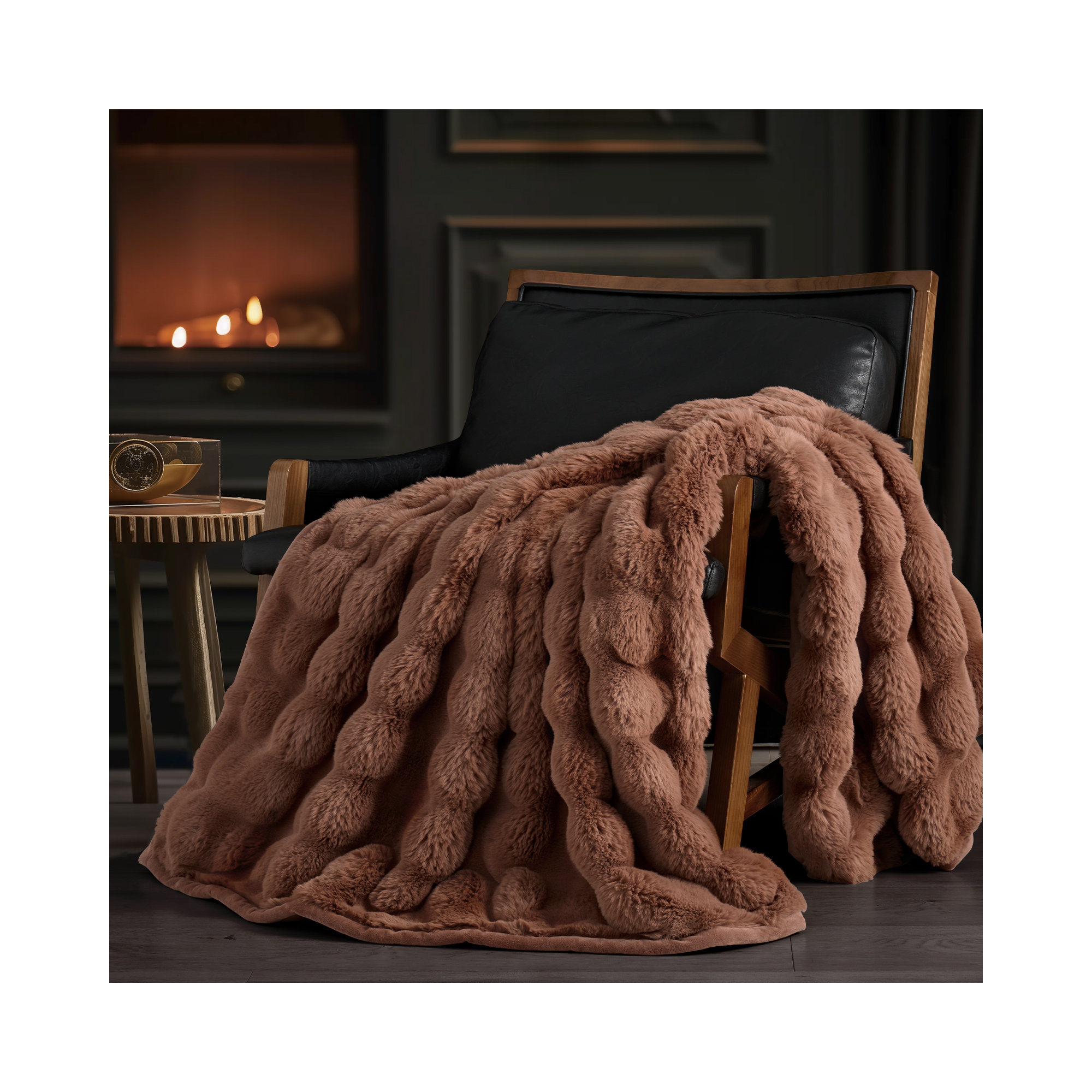 Ridgeline Faux Fur Throw Blanket, Camel, 80" L x 60" W