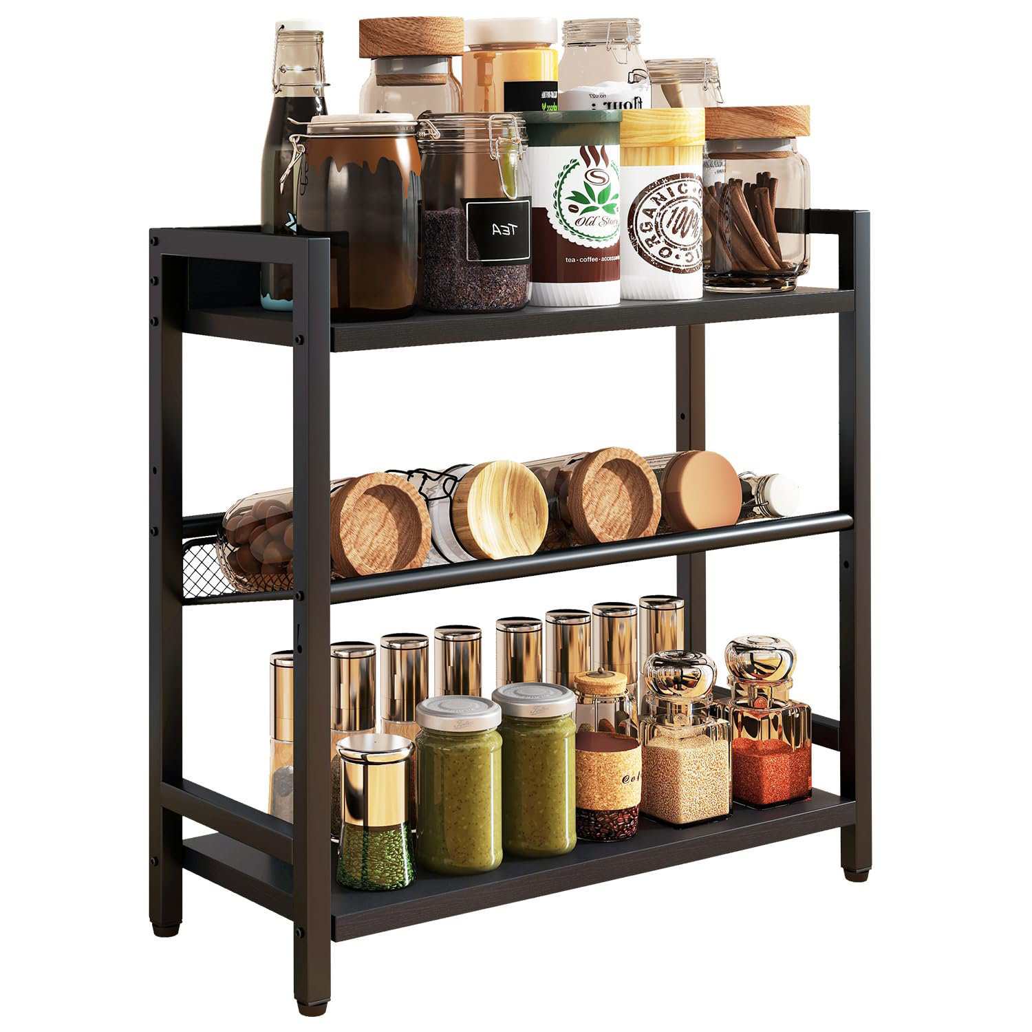 17 Stories 3-Tier Spice Rack Industrial Counter Shelf Desktop Storage ...