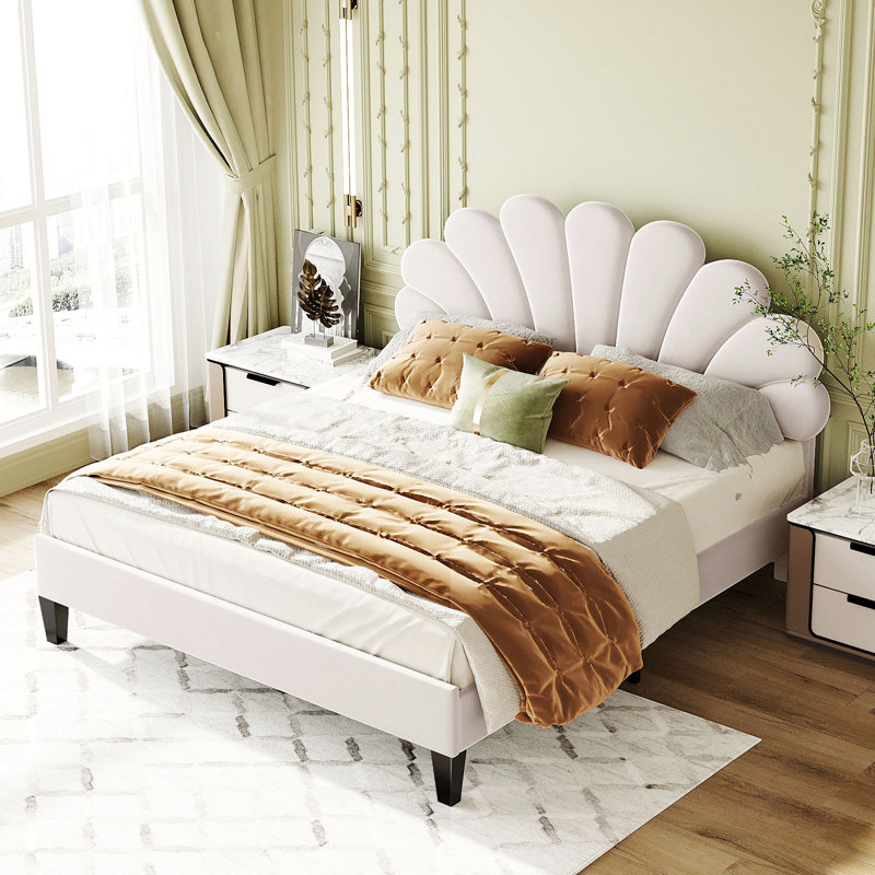 Lit plateforme tapissier Marcene, Beige