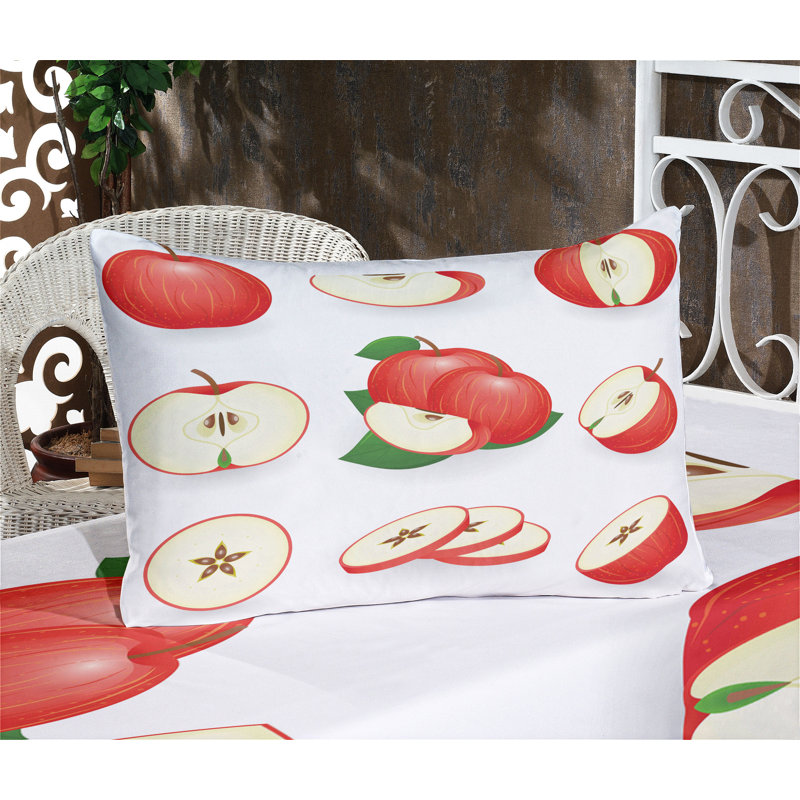 Full Size White and Red Microfiber Apple Print Bedding Set