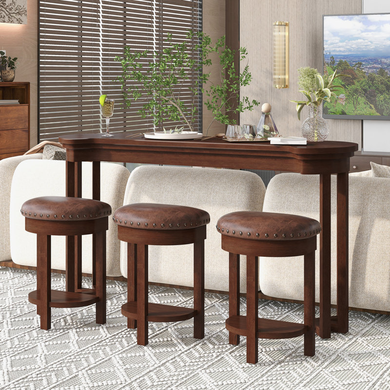 Villepinte 4 Piece Bar Table Set, Tan, Cherry, Cherry