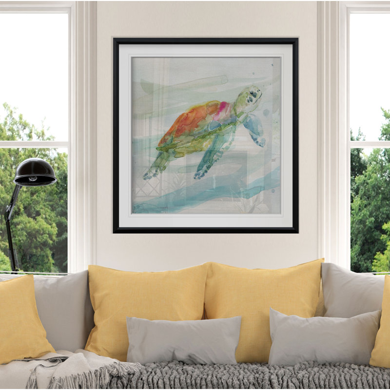" Turtle Tropics I ", 28" H x 28" W x 2" D, Black Framed