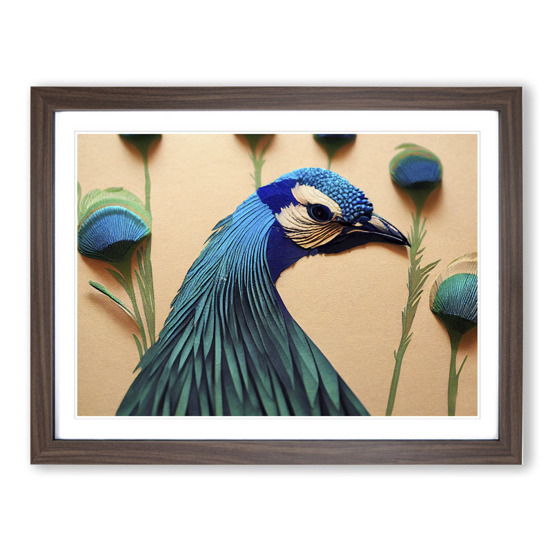 Outstanding Peacock 1 Piece Single Picture Frame Wall Art, 46cm H x 64cm W x 2cm D, Walnut
