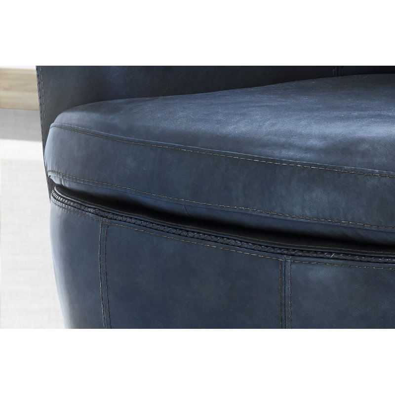 Azurdee Top Grain Genuine Italian Leather Swivel Barrel Chair (Set of 2), Vintage Navy