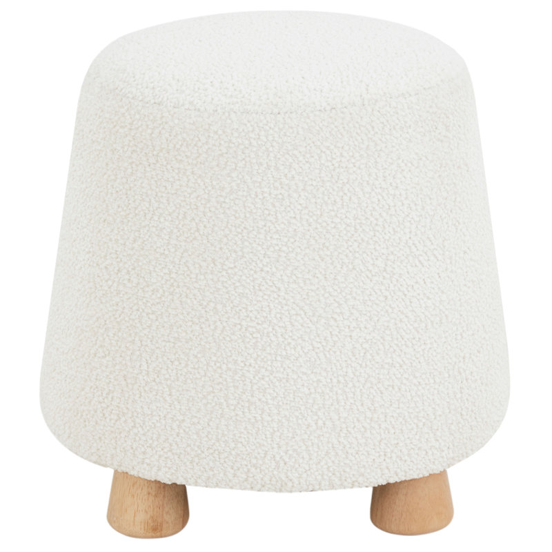 Round Chenille Ottoman, ivory