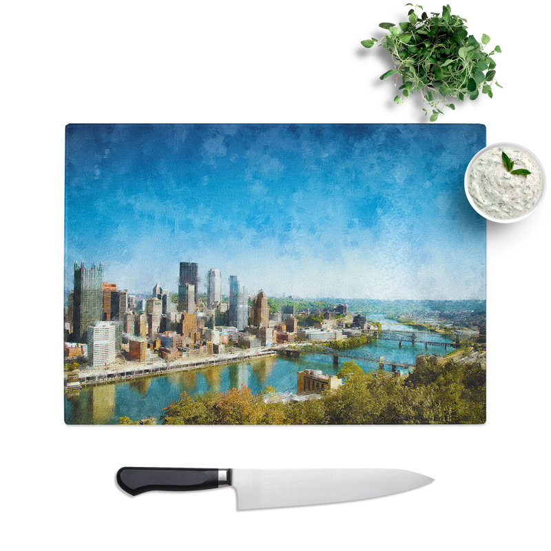 Tempered Glass Skyline of Pittsburgh Pennsylvania Chopping Board, 28.5 cm x 39 cm