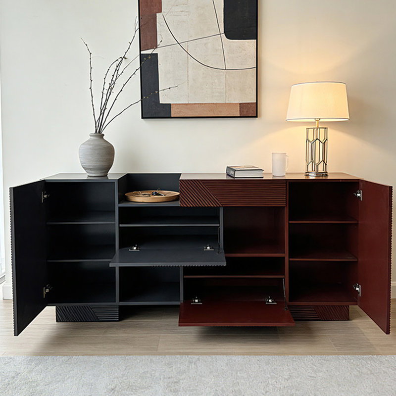 Armoire d'entrée Mid-Century, H 33,5 po x l 55,1 po x P 15,7 po, Gris foncé / Rouge