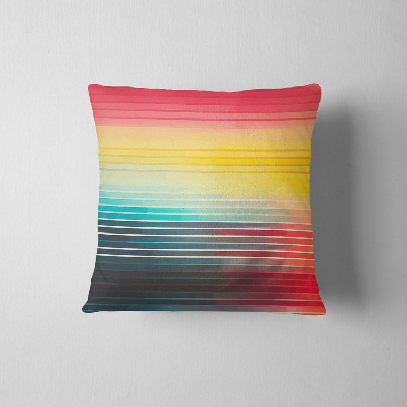 Housse de coussin réversible, H 20 po x l 20 po, Rose / jaune / noir / rayé