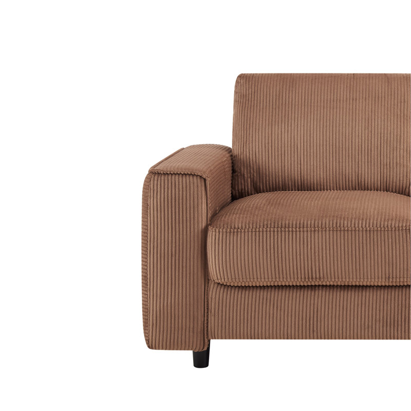 Velours côtelé brun moderne à 2 places, tissu confortable à toutes les saisons, style minimaliste, pieds noirs, décoration intérieure et de bureau pour différents espaces, tissu froissé, design, structure
