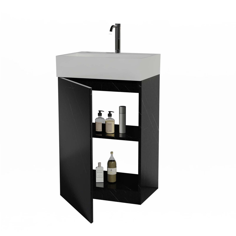Meuble-lavabo en marbre 20 po avec lavabo en céramique (robinet non inclus), Noir, noir, noir, noir