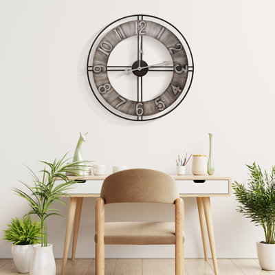 Sorbus Wall Clock, 24" For Home, Office - Analogue Modern Farmhouse Style. Silent, Round Chunky Number, Home Decor, Quartz Battery Operated, Grey Metal