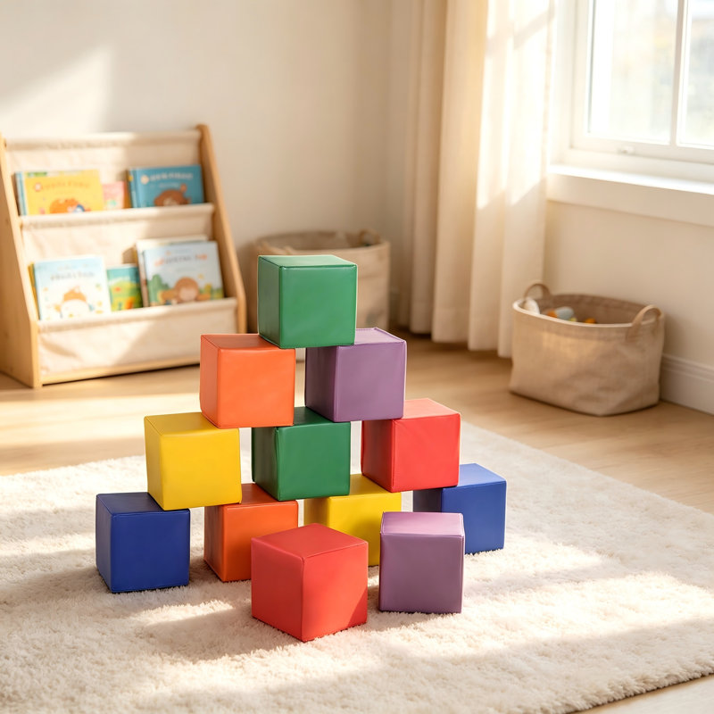 Ensemble de 12 blocs de construction en mousse souple, empilables et jeux pour enfants - Jouets d'apprentissage conformes pour les tout-petits, les bébés et les enfants d'âge préscolaire