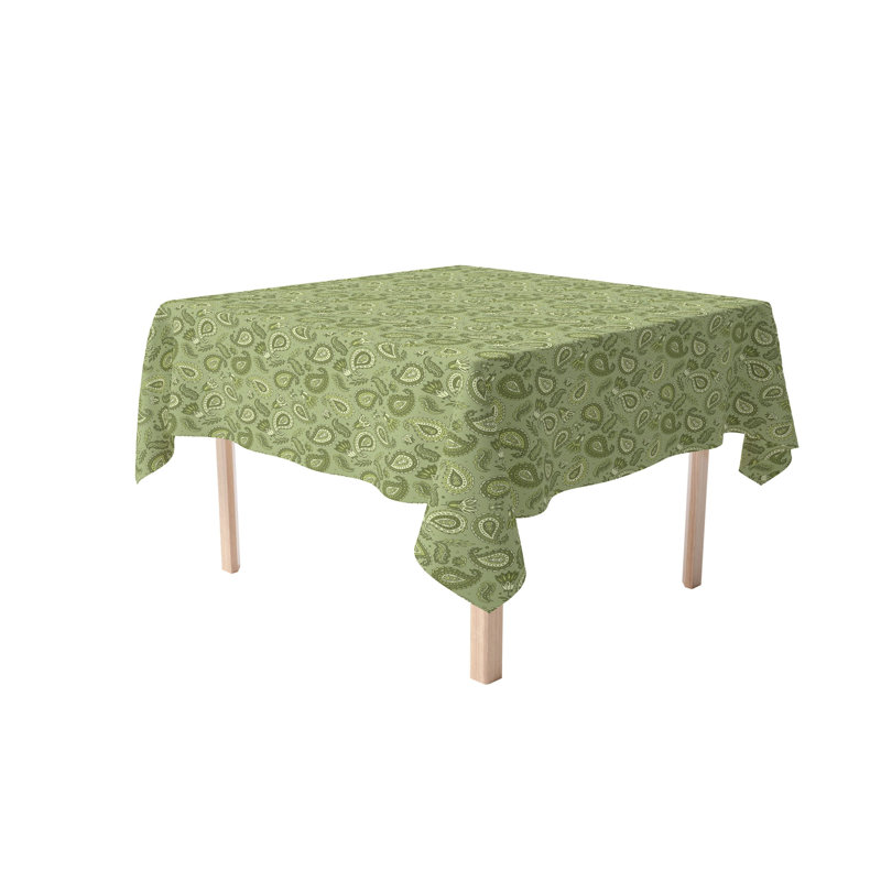 Square Tablecloth, 100% Cotton, 60X60", Green Floral Paisley